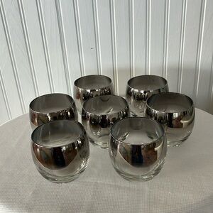 Atomic 1960’s Vintage Roly Poly Lusterware Glasses in Silver Fade Hombre Set 7